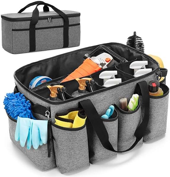 HODRANT Detailing Bag with Polisher Carry Bag, Large Detail Car Care Box for Auto Detailing Supplies, Car Wash Caddy & Trunk Organizer for Buffer Bottle Towel & Cleaning Kit, Gray, Patent Design - Product Image