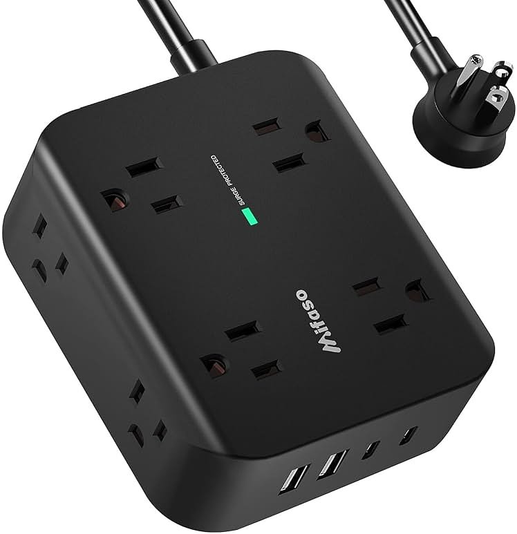 Power Strip Surge Protector - Flat Plug, Wall Mount, 8 Wide Outlets with 4 USB Ports (2 USB C), 5FT Heavy Duty Extension Cord with Multiple Outlets, Charging Station Overload Protection for Home Dorm - Product Image