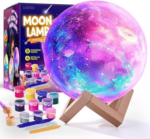 LAOESE Paint Your Own Moon Lamp Kit, Cool Gifts DIY 3D Moon Night Light, Arts and Crafts for Kids Ages 8-12, Space Art Supplies Craft Kits, Girls Boys Birthday Gifts for Kids Ages 3 4 5 6 7 8-12+ - Product Image