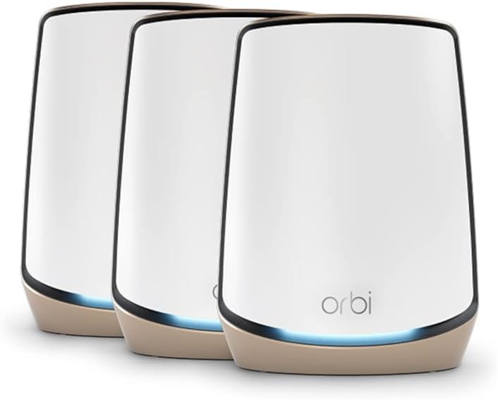 NETGEAR Orbi Tri-Band WiFi 6 Mesh Network System (RBK863S) – Router + 2 Satellite Extenders, Security Features, Up to 6Gbps, Up to 8,000 sq.ft., 100 Devices, 10 Gig Internet Port, Armor Subscription - Product Image