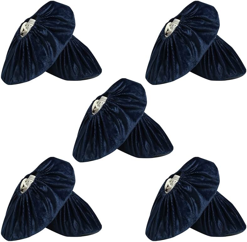 5 Pairs Reusable Shoe Covers, Non Slip Shoe Protectors Covers, Universal Soft Washable Thickened Foot Boot Shoe Covers for Indoors Home Laboratory (Navy blue) - Product Image
