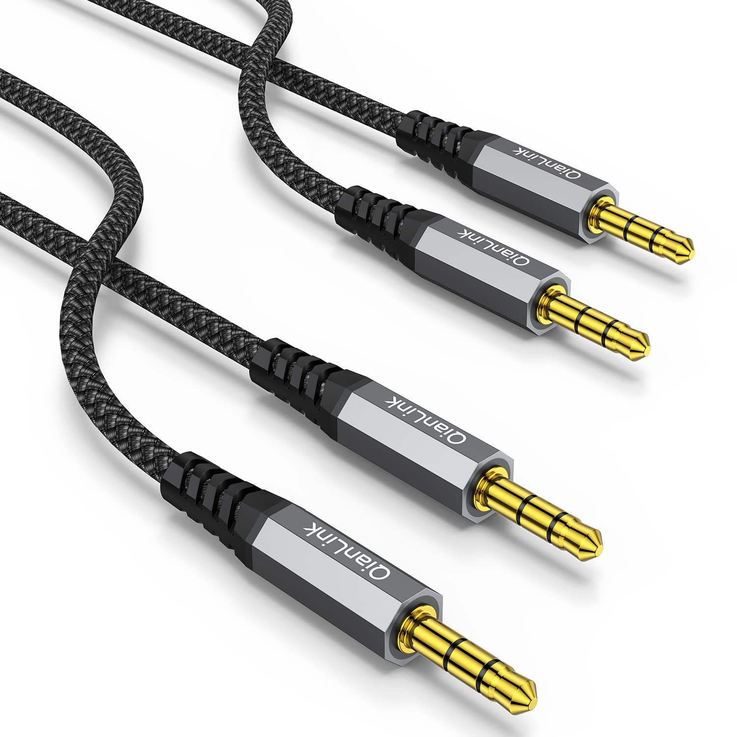 2 Pack AUX Cable, (6.6ft/2m, Hi-Fi Sound) 3.5mm TRS Auxiliary Audio Cable Nylon Braided Cord Compatible with Car,Home Stereos,Speaker,iPod iPad,Headphones,Sony,Echo Dot,Beats (Grey) - Product Image