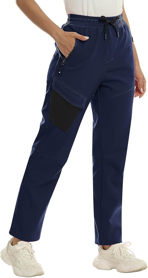 MoFiz Women's Waterproof Windproof Ski Snow Hiking Cargo Pants Warm Fleece Lined Elastic Waisted Zipper Pockets Winter - Product Image