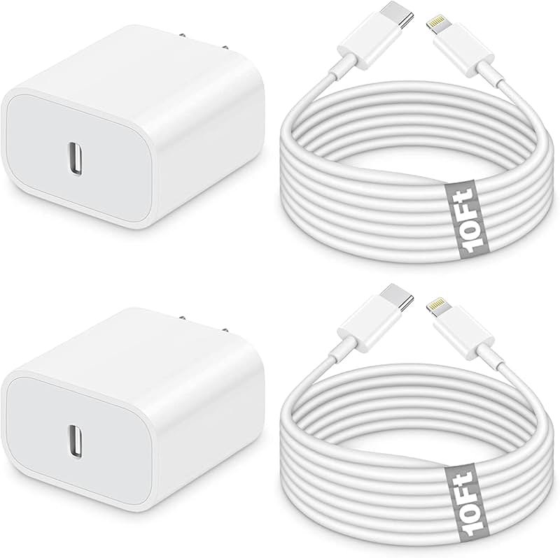 iPhone Charger Fast Charging,10FT iPhone Charger [Apple MFi Certified] 2Pack Long Charging Cable with 20W USB C Charger Block with USBC to Lightning Cable Compatible with iPhone 14 13 12 11 Pro Max Xr - Product Image