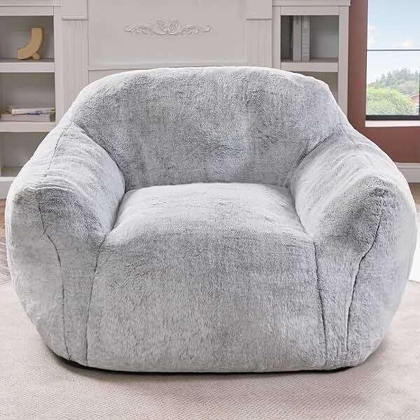 Homguava Beanbag Chair Bean Bag Chairs for Adults Bean Bags Giant Bean Bag Sofa with Spacious Cushion Bean Bag Couch with Armrest Large Bean Bag Chair with Filler for Living Room Bedroom (Light Grey) - Product Image