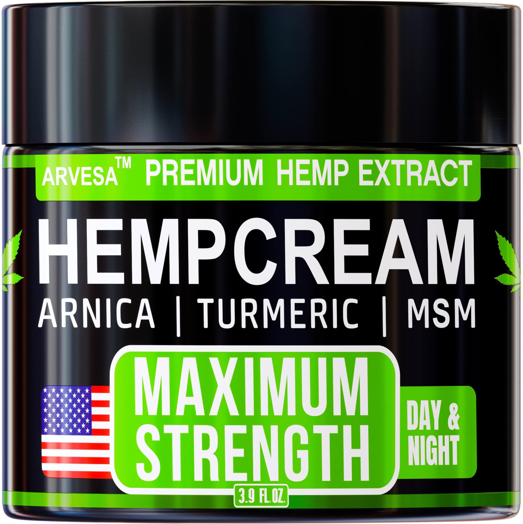Hemp Cream - Maximum Strength - Natural Hemp Oil Extract Gel Rub with MSM - Glucosamine - Arnica - Turmeric - Maximum Strength - Formulated in USA - 3.9 oz - Product Image