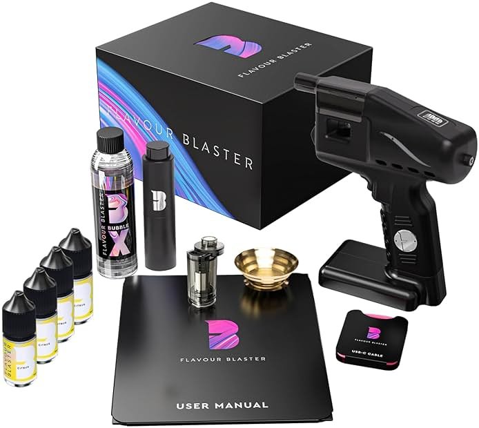 Flavour Blaster Cocktail Bubble & Smoke Gun Kit | Smoking Cocktail Machine, Edible Bubbles & Aroma | Smoke Bubble Gun for Elevating Drinks & Food with Flavor-Rich Clouds | Cocktail Gift Sets | Black - Product Image