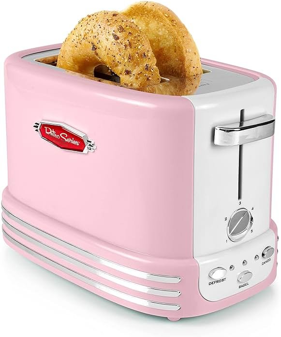 Nostalgia Retro Wide 2-Slice Toaster, Vintage Design With Crumb Tray, Cord Storage & 5 Toasting Levels, Pink - Product Image