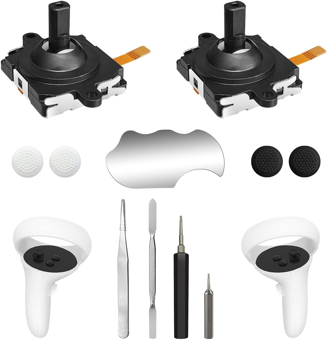 OLCLSS Joystick Replacement Kit for Oculus Quest 2 Controller, Repair Accessories for Meta Quest 3 Controller, Include 2 Joysticks, T5 Screwdriver, Tweezer, Pry Tool, 4 Thumbstick Grips - Product Image