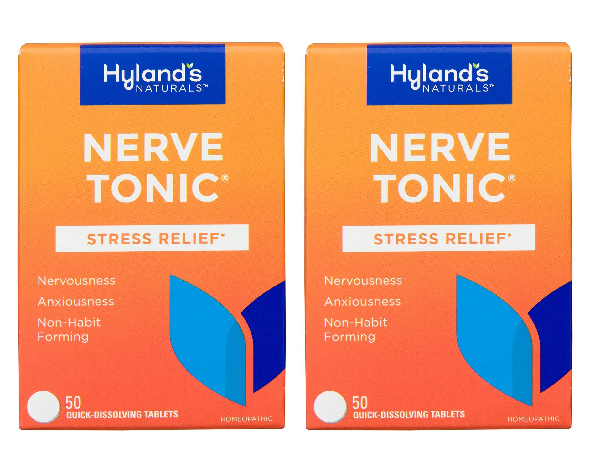 Hyland's Nerve Tonic Stress Relief Tablets, Natural Relief of Restlessness, Nervousness and Irritability Symptoms, 50 Count (2 Pack) - Product Image