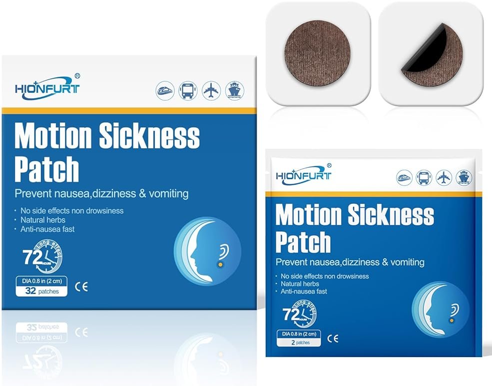 Hionfurt 32ct Motion Sickness Patches – Sea Sickness Patches for Cruise, Car, Airplane, and Other Travel – Non-Drowsy, Effective, Lasts 72 Hours - Product Image