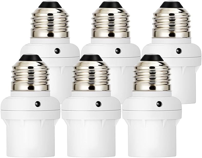 DEWENWILS Light Sensor Socket, E26 E27 Dusk to Dawn Light Bulb Sockets for Light Fixtures, Compatible with Incandescent/CFL/LED/Halogen Bulbs, ETL Listed, 6 Pack, White - Product Image