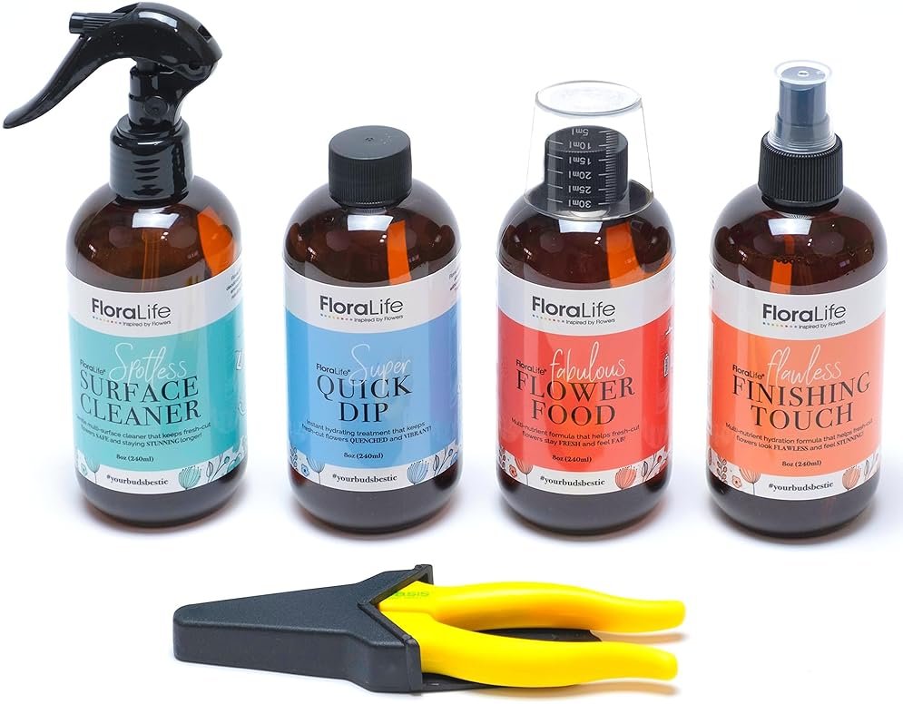 FloraLife Fresh-Cut Flowers Care Kit - Nutrition, Hydration, & Cleaning Solution with Cutting Shears - Product Image