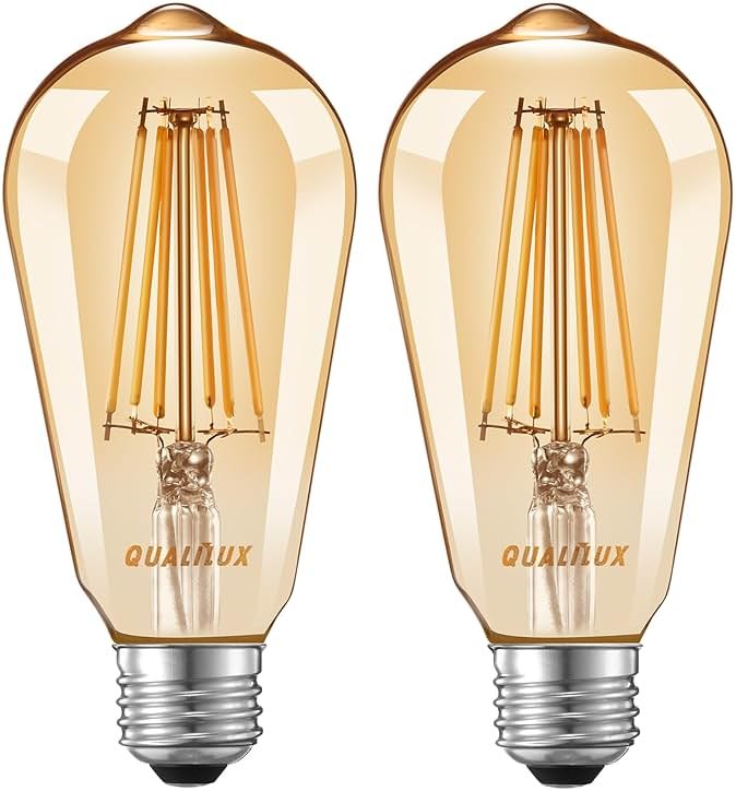 Qualilux Dusk to Dawn ST19 LED Edison Light Bulbs, Vintage Amber Glass, 2300K Amber Warm, 6.5W=60W, Non-Dimmable Auto On/Off Light Sensing LED Filament Bulb Outdoor, 700LM, E26, 2-Pack, HQ-H027 - Product Image