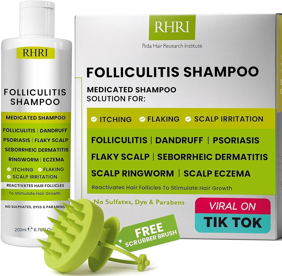 Folliculitis Shampoo | Antifungal Shampoo for Seborrheic Dermatitis, Scalp Psoriasis & Dandruff | Soothes Itchy, Dry Scalp | Cleanses, Exfoliates & Removes Build-Up | Reactivates Hair Follicles - Product Image