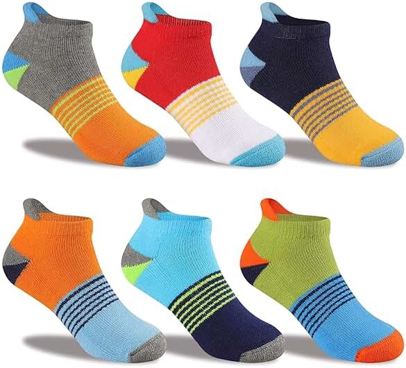 Comfoex Boys Socks 4-10 Years Old 6 Pairs Half Cushioned Short Ankle Athletic Cotton Socks - Product Image