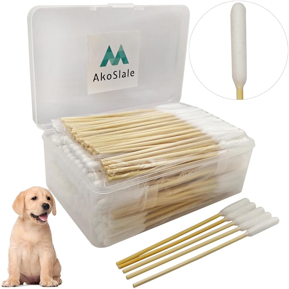 AkoSlale Dog Ear Cleaning Swabs 200 Count – 6 Inch Extra Long Bamboo Cotton Swabs for Dogs & Cats, Large Lint-Free Cotton Tipped Applicators for Ear Wax Removal, Tear Stains & Grooming - Product Image