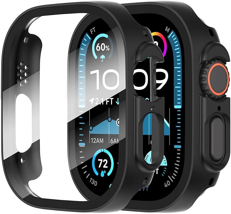Suoman 2-Pack for Apple Watch Ultra 3/2/1 49mm Case, Ultra-Thin Tempered Glass Screen Protector, All-Around PC Protection Cover for iWatch Ultra 49mm 3/2/1r - Black - Product Image