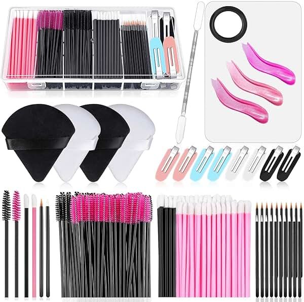 Disposable Makeup Applicators Accessories Kit Makeup Artist Supplies with Mixing Tray Mascara Wands, Lip Brushes, Hair Clips Triangle Puff for Face with Storage Box - Product Image
