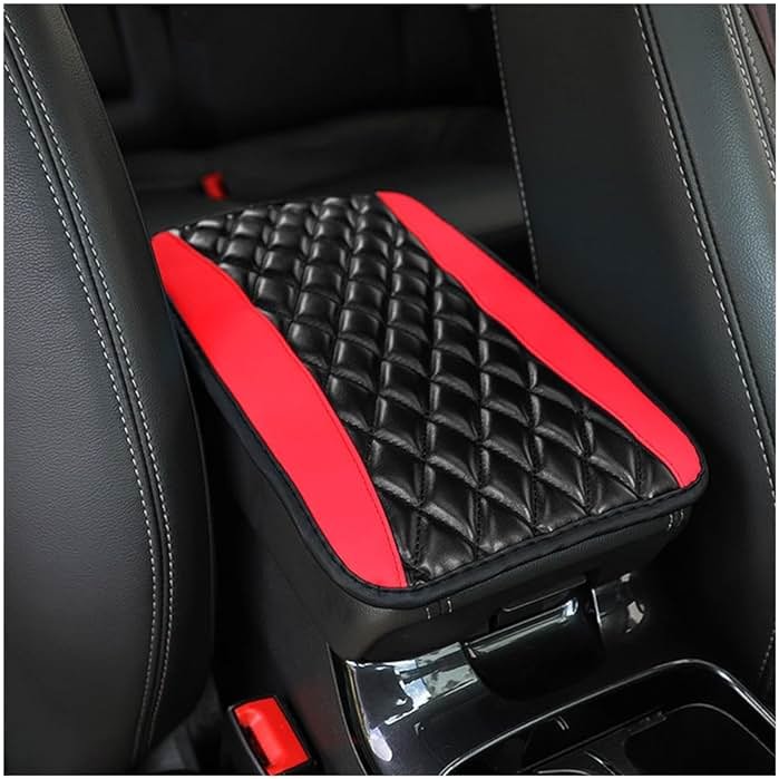 Moly Magnolia Car Center Console Cushion Pad, Universal Leather Waterproof Armrest Seat Box Cover Protector,Comfortable Car Decor Accessories Fit for Most Cars, Vehicles, SUVs (Red) - Product Image