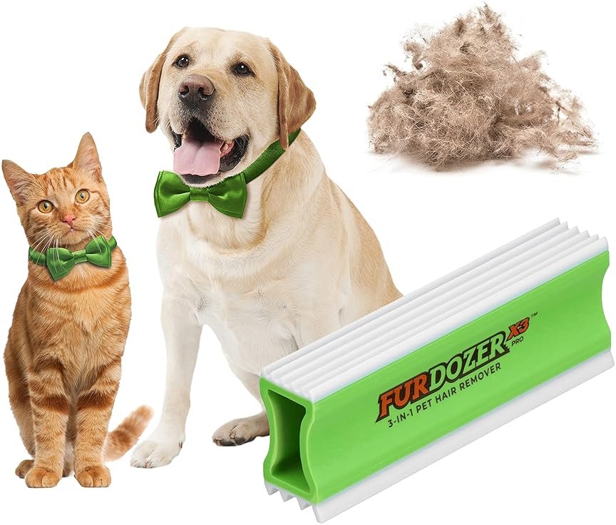 FurDozer Pet Hair Remover & Auto Detailing Tools - Cat & Dog Hair Remover for Carpets, Car Interiors, Couches, Bedding, & Pet Furniture (Green, X3 PRO - 5" Long) - Product Image