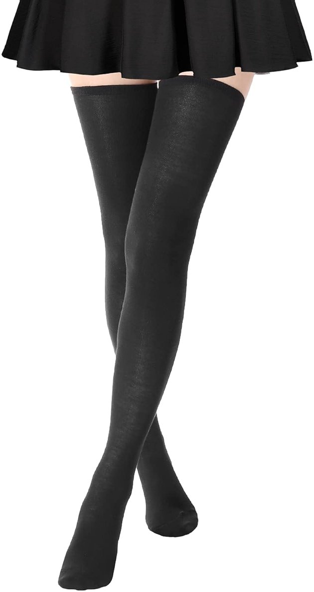 AQOKKA Extra Long Thigh High Socks for Women Striped Over Knee Thigh Socks Long Boot Thigh High Stockings Leg Warmers - Product Image