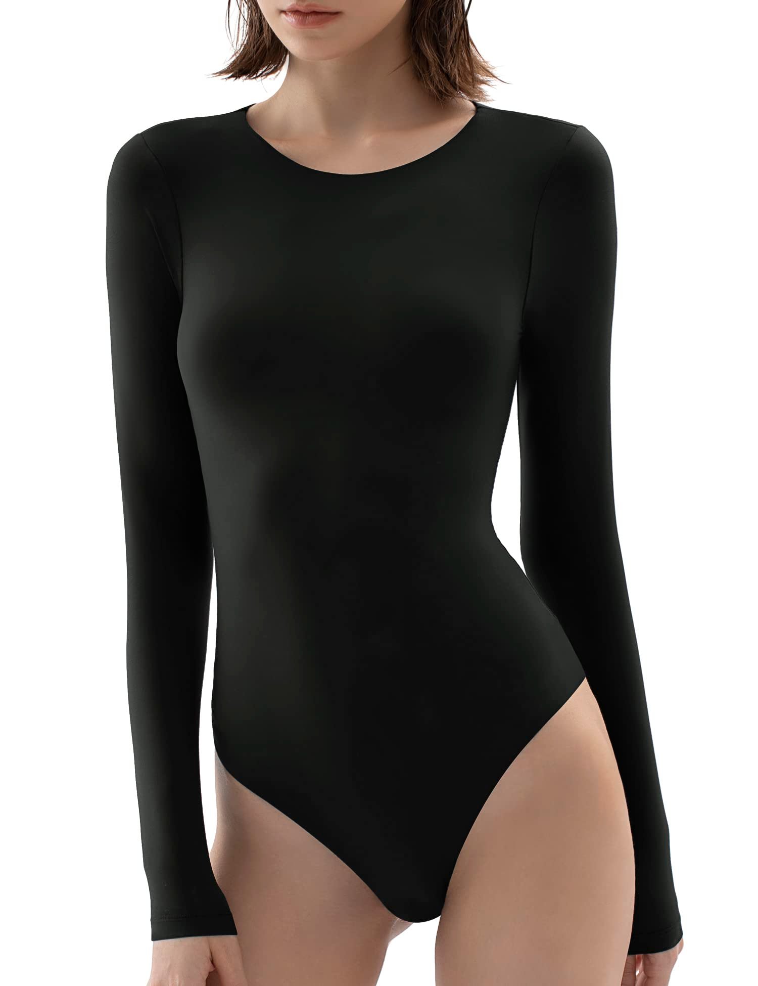 PUMIEY Women's Crew Neck Long Sleeve Bodysuit Second-skin Feel Tops Smoke Cloud Collection - Product Image