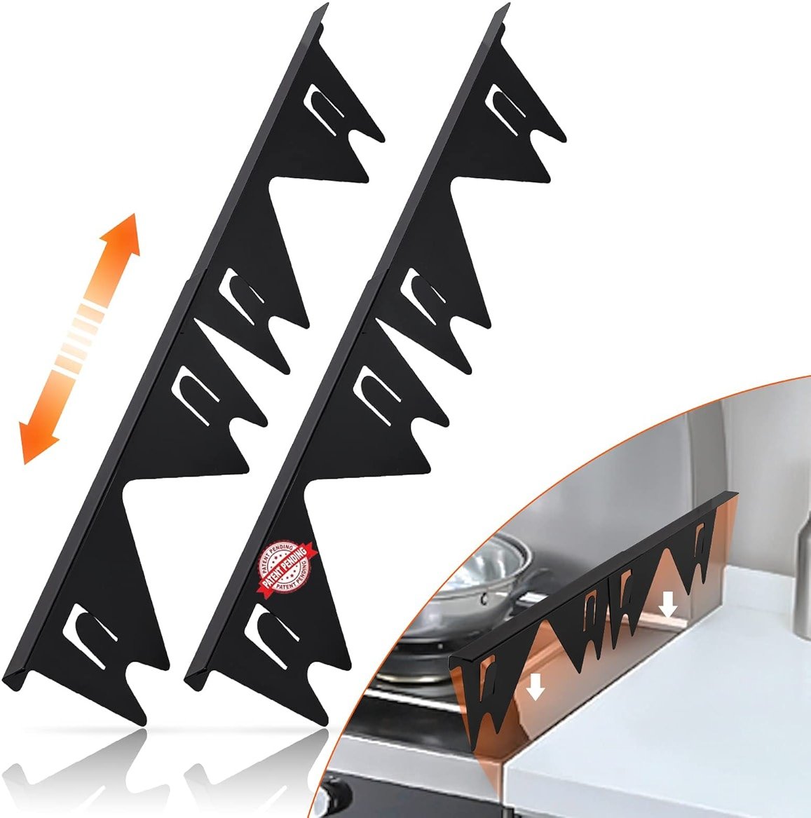 Stainless Steel Stove Gap Covers,Stove Gap Filler, Range Trim Kit, Stove Gap Guards, Heat Resistant and Easy to Clean, Easy retractable Length 13.8" to 27.5", Width 0.79",Black(2PCS) - Product Image