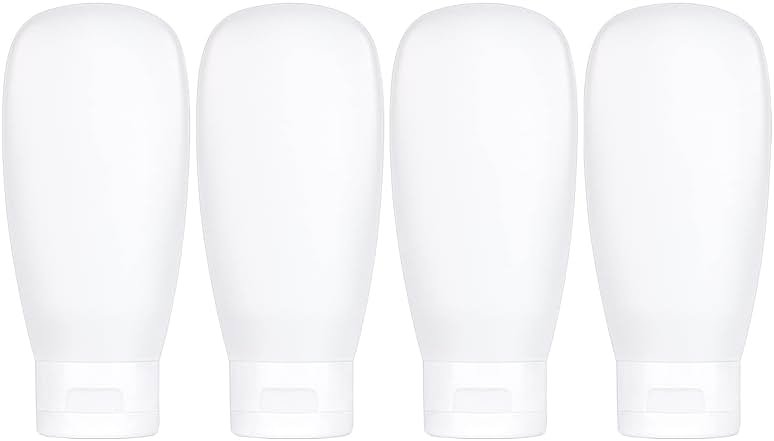 TSA Approved Travel Bottles Set for Toiletries Travel Size Containers Kit 4 Pack Portable Leak Proof Refillable Squeeze Cosmetic Airplane Essential Shampoo Hair Conditioner Body Lotion Bath Shower Gel - Product Image