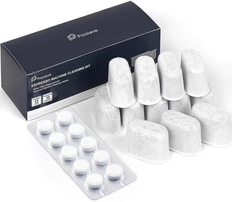 possiave 12-Pack Charcoal Water Filters and 10-pack Cleaning Tablets for Breville Espresso Machines, Breville Cleaning kit - Espresso Accessories - Product Image