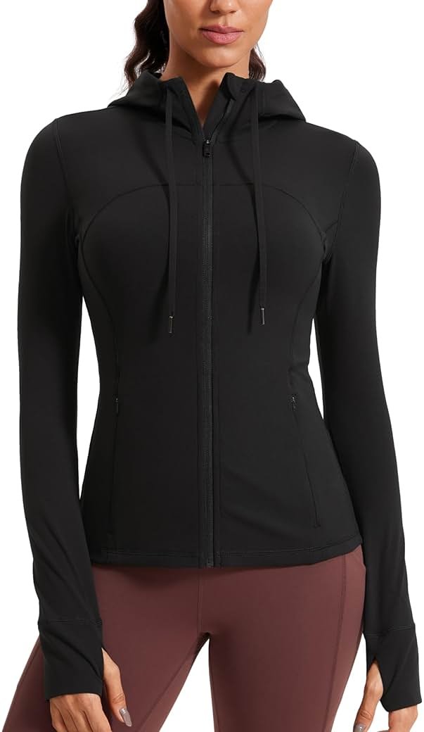 CRZ YOGA Butterluxe Hooded Athletic Jackets for Women - Full Zip Track Casual Tops with Thumb Holes Pockets - Product Image