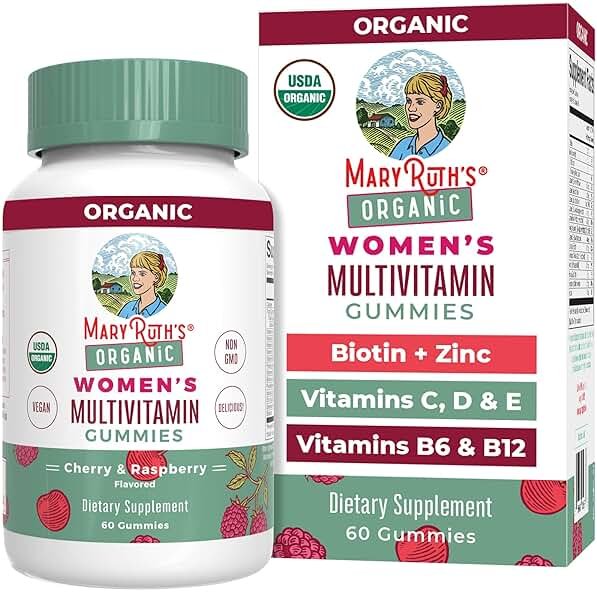 MARYRUTH'S Multivitamin Gummies for Women Ages 14+ | Immune Support | Hair & Skin Health | Reproductive Health | Vitamin A C D E B6 B12 Biotin Zinc Iodine | Organic | Vegan | Non-GMO | 60 Count - Product Image