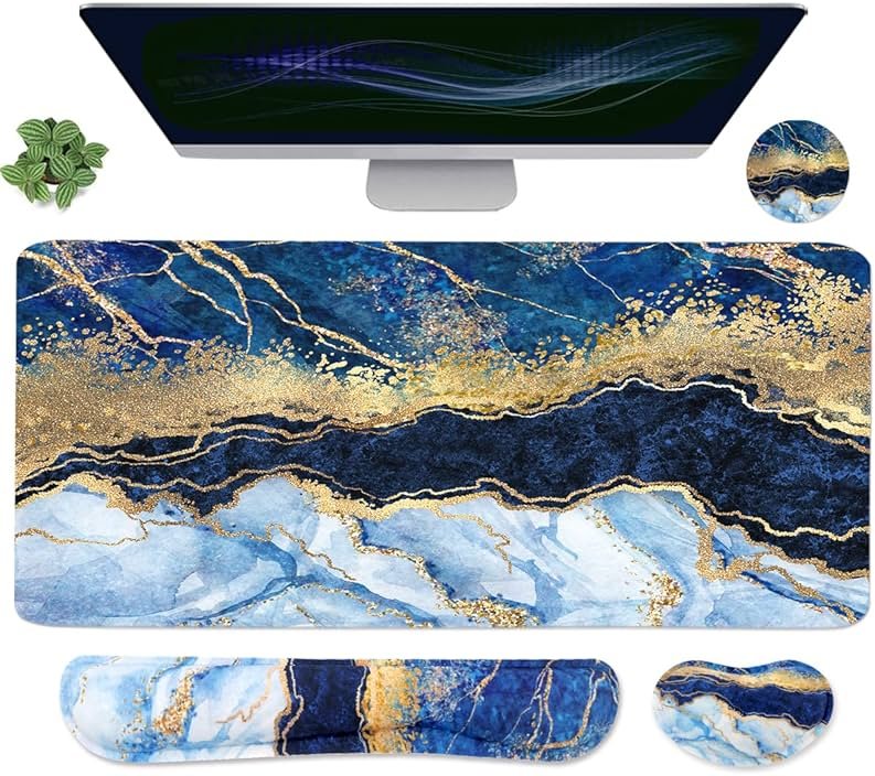 Ergonomic Large Mouse Pad and Keyboard Wrist Rest, Desk Pad for Keyboard and Mouse, 4-in-1 Large Gaming Mouse Pad with Wrist Support - Light Blue - Product Image
