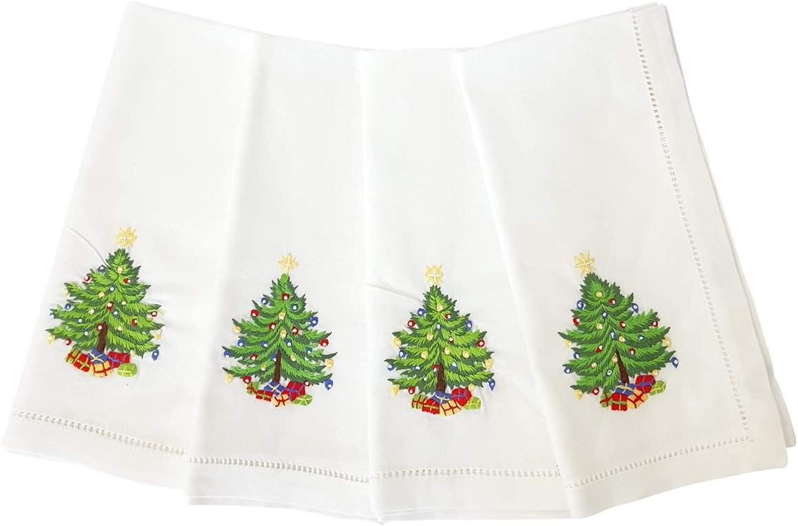 HCRAFT Embroidered Cotton Table Napkin, Cloth Napkins Set of 4 18"x18" Christmas Tree Napkin Square Fabric, Dining Room, Napkins Cloth Machine Washable, Christmas Napkins, Great Present Ideas - Product Image