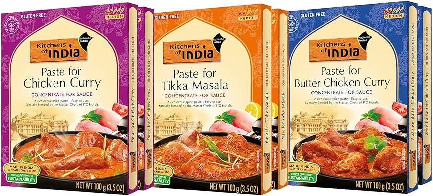 Kitchens of India Curry Paste Combo - Butter Chicken, Tikka Masala & Chicken Curry Paste, Gluten-Free, Easy-to-Use, Authentic Indian Food, 3.5 Ounces (Pack of 6) - Product Image