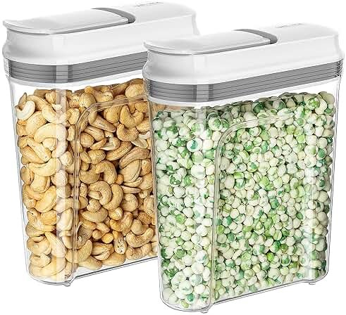 MR.SIGA Airtight Cereal Dispenser Set, Storage Containers for Dry Goods, Nuts, Beans, Snacks, BPA Free, 1.6 L / 1.69 Qt, Medium, Clear, 2 Pack - Product Image
