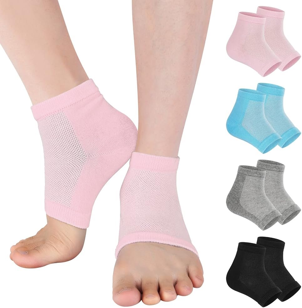Vaincre Gel Moisturizing Heel Socks for Dry Cracked Feet Women, 4 Pairs Foot Care Spa Moisture Toeless Socks for Cracked Heel Repair Treatment Overnight (Regular) - Product Image