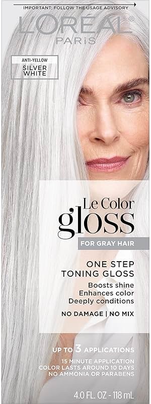L’Oreal Paris Le Color Gloss One Step Toning Gloss, In-Shower Hair Toner with Deep Conditioning Treatment Formula for Gray Hair, Silver White, 1 Kit - Product Image