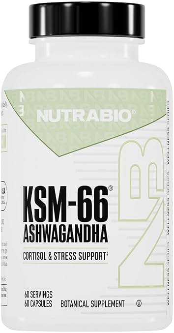 NutraBio Ashwagandha KSM-66 | Ashwagandha Herbal Supplement for Stress, Mood, & Performance | 600 MG of Clinically Studied KSM66 60 Capsules - Product Image