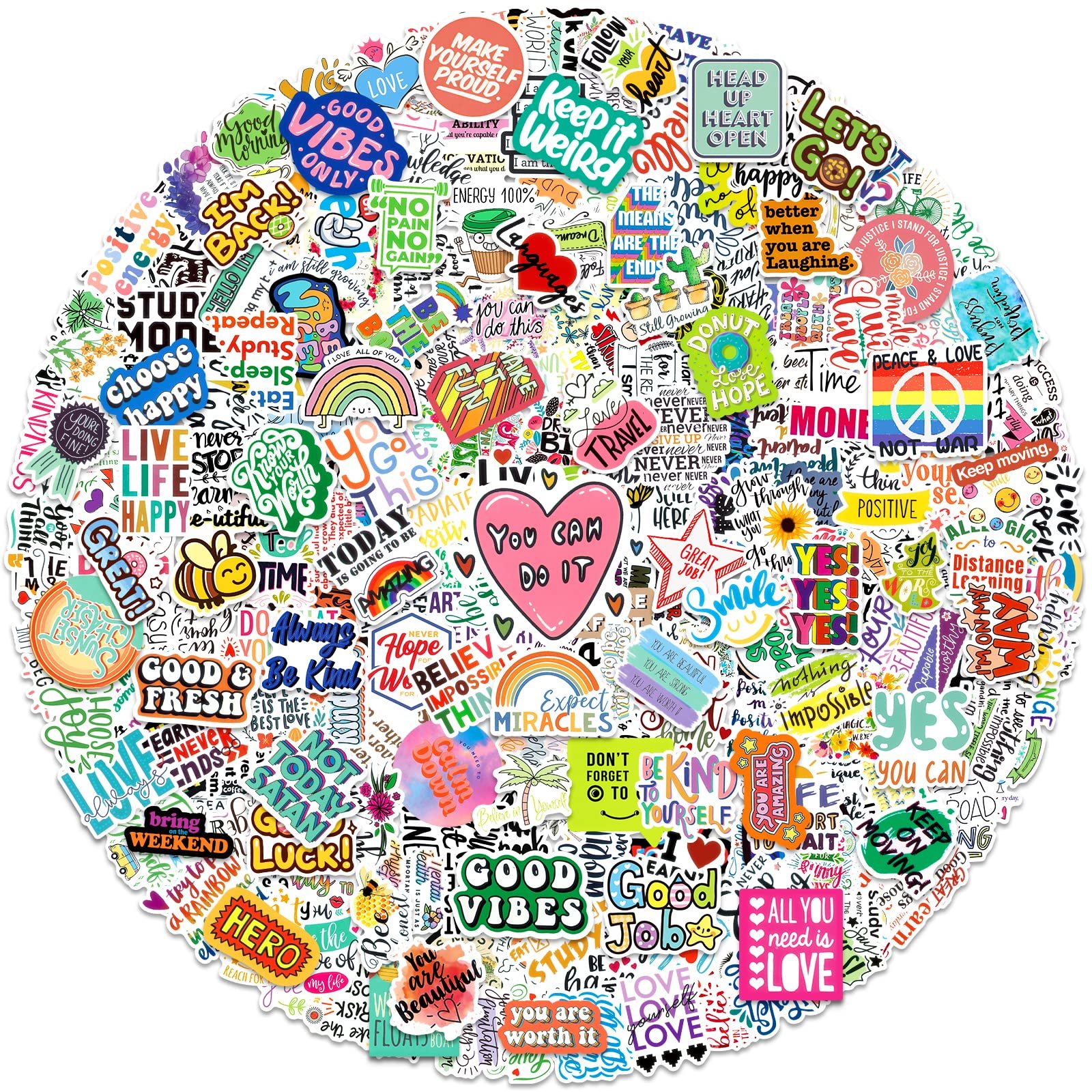 Greingways 300 PCS Inspirational Stickers for Adults, Motivational Water Bottle Stickers for Teens Kids Teachers, Journaling Scrapbook Laptop Positive Quote Vinyl Sticker for Vision Board Supplies - Product Image