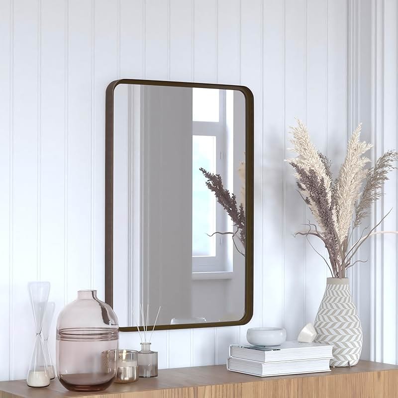 Flash Furniture Janinne Rectangle Wall Mirror - Brushed Bronze Accent Mirror - 20" x 30" Vanity Mirror - for Bathroom, Vanity, Entryway, Dining Room, & Living Room - Product Image