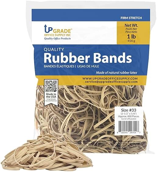 Upgrade Office Supply Rubber Bands, Size 33, 3-1/2 x 1/8 in, 600 Count, 1 lb Bag USA - Product Image