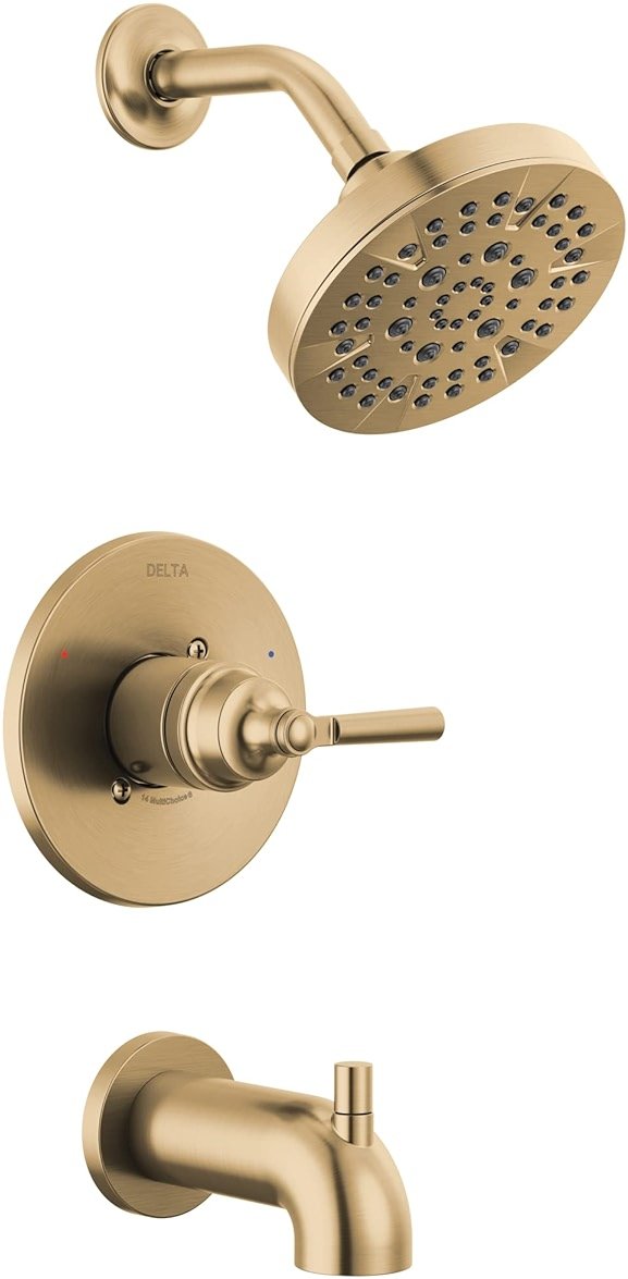 Delta Saylor 14 Series Bathtub and Shower Faucet Set, Brushed Gold Shower Head and Handle Set, Valve Trim Kit, Champagne Bronze T14435-CZ (Valve Not Included) - Product Image
