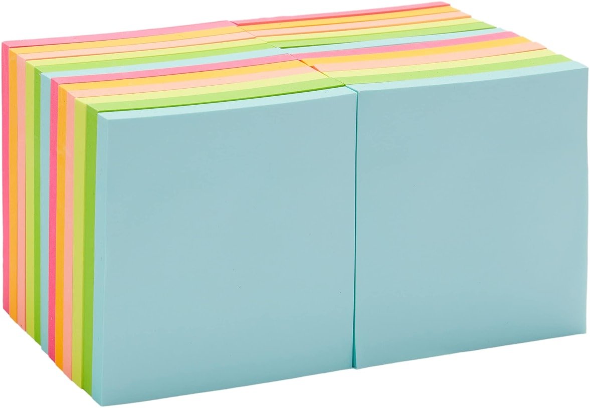 Amazon Basics Square Sticky Notes for Organizing, Reminders, To Do Lists, Clean Removal, 3"x3", 24-Pack, Assorted Colors - Product Image