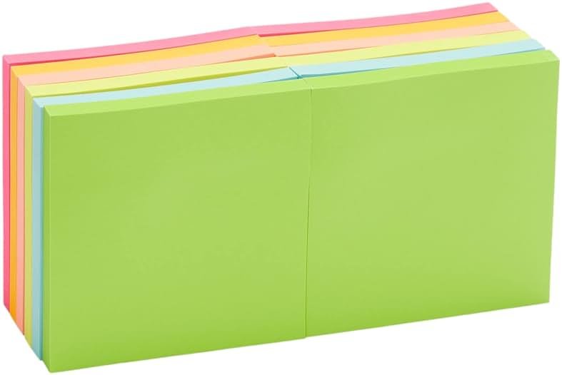 Amazon Basics Square Sticky Notes for Home, Office, School Supplies, Clean Removal, 3x3 Inches, Assorted Bright Colors, Self-Stick Pads, 70 Sheets/Pad, 12-Pack - Product Image