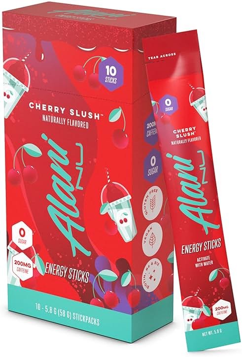 Alani Nu CHERRY SLUSH, Energy Sticks Drink Powder, 200mg Caffeine, Pre Workout Performance with Antioxidants, On-The-Go Drink Mix, Biotin, B Vitamins, Zero Sugar, 5 Calories, 10 Pack - Product Image