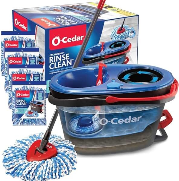 O-Cedar RinseClean Microfiber Spin Mop & Bucket Floor Cleaning System with 4 Extra Mop Head Replacements - Product Image