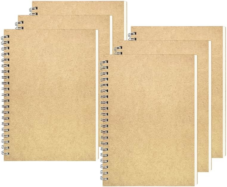 DSTELIN Blank Spiral Notebook, 6-Pack, Soft Cover, Sketch Book, 100 Pages / 50 Sheets, 7.5 inch x 5.1 inch, 100GSM, (Brown) - Product Image
