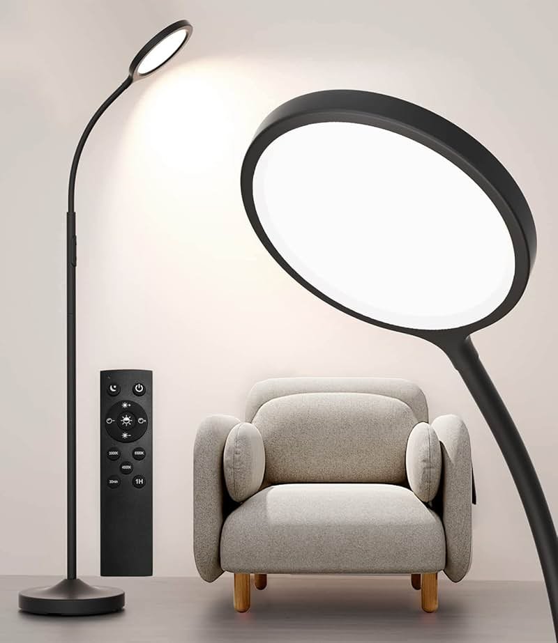 luckystyle Floor Lamp,Super Bright Dimmable LED Lamps for Living Room, Custom Color Temperature Standing Lamp with Remote Push Button, Adjustable Gooseneck Reading Floor Lamp for Bedroom Office Black - Product Image