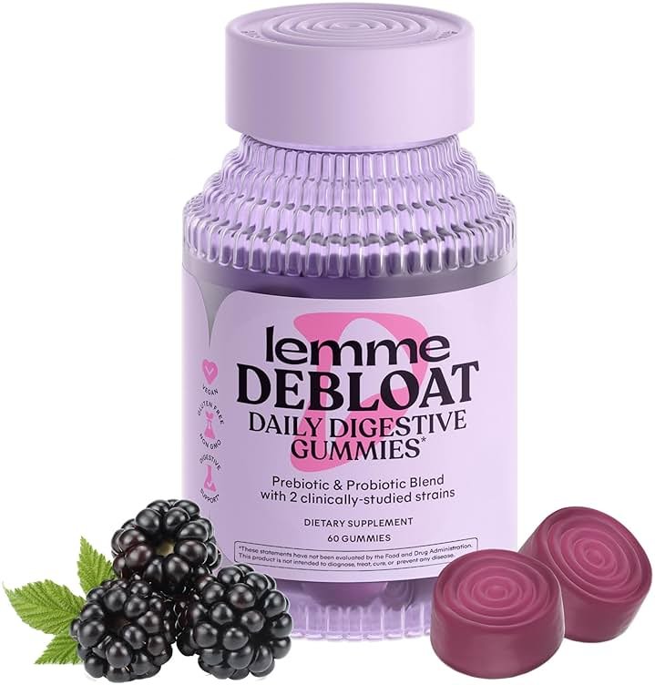 Lemme Debloat - Digestive & Gut Health Gummies with 2 Clinically Studied Probiotics & Prebiotic, Vegetarian, Gluten Free, Non GMO, BlackBerry Flavor (60 Count) - Product Image
